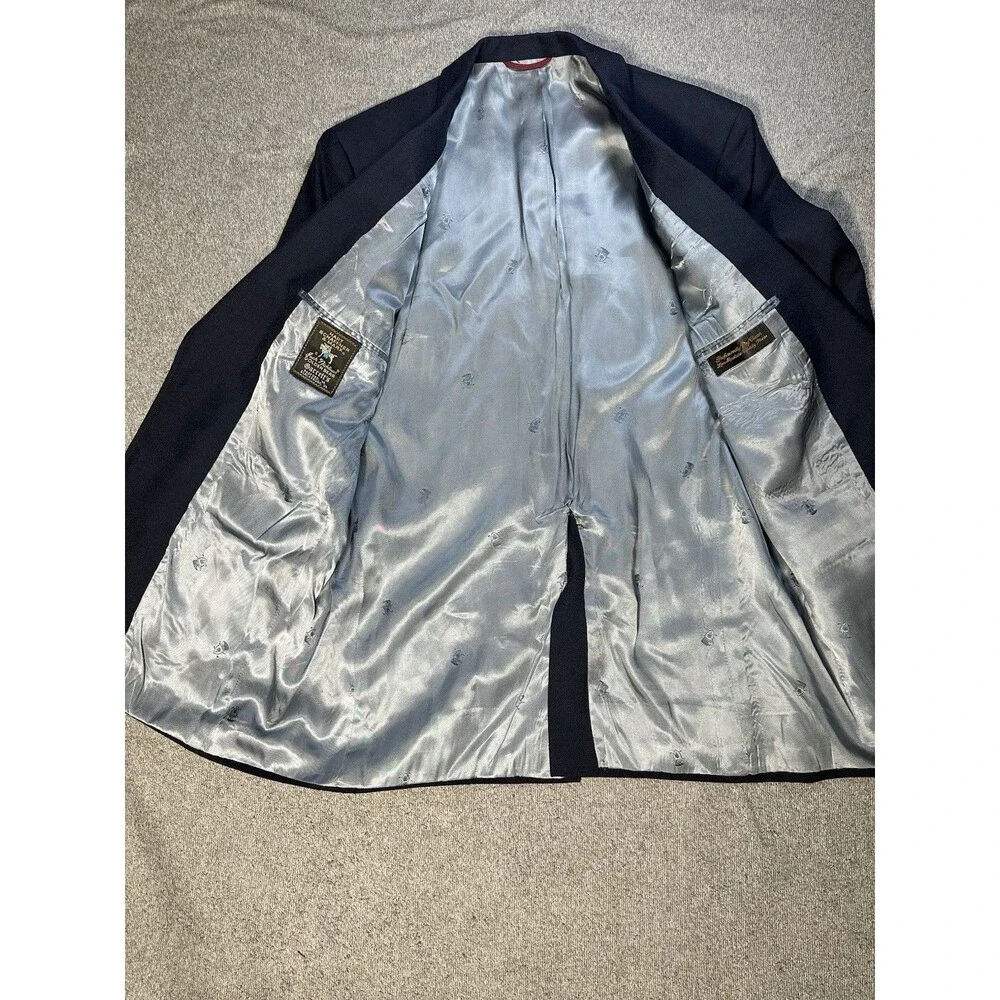 Hart Schaffner & Marx Navy Solid Hopsack 2-Button Notch Blazer Men 42